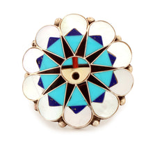 Load image into Gallery viewer, Zuni Native American Inlay Sunface Ring Size 10 1/2 by Delwin Gasper SKU233324