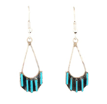 Load image into Gallery viewer, Zuni Native American Sleeping Beauty Needle Point Dangle Earrings SKU233338