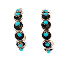 Load image into Gallery viewer, Zuni Native American Sleeping Beauty Petit Point Turquoise Hoop Earrings SKU233344