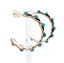 Load image into Gallery viewer, Zuni Native American Sleeping Beauty Petit Point Turquoise Hoop Earrings SKU233344