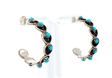 Load image into Gallery viewer, Zuni Native American Sleeping Beauty Petit Point Turquoise Hoop Earrings SKU233344