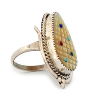 Load image into Gallery viewer, Zuni Native American Yellow Mussel Shell Corn Ring Size 7 1/2 by Etsate SKU233354