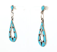 Load image into Gallery viewer, Zuni Native American Channel Inlay Turquoise Dangle Post Earrings SKU233357