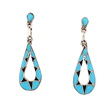 Load image into Gallery viewer, Zuni Native American Channel Inlay Turquoise Dangle Post Earrings SKU233357