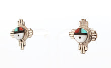 Load image into Gallery viewer, Zuni Native American Sunface Zia Turquoise Inlay Post Earrings SKU233358