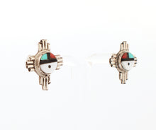 Load image into Gallery viewer, Zuni Native American Sunface Zia Turquoise Inlay Post Earrings SKU233358