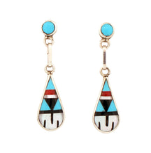 Load image into Gallery viewer, Zuni Native American Turquoise Inlay Earrings by Delberta Boone SKU233361