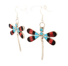Load image into Gallery viewer, Zuni Native American Turquoise Inlay Dragonfly Earrings by Angus Ahiyite SKU233366
