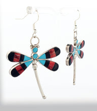Load image into Gallery viewer, Zuni Native American Turquoise Inlay Dragonfly Earrings by Angus Ahiyite SKU233366