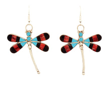 Load image into Gallery viewer, Zuni Native American Turquoise Inlay Dragonfly Earrings by Angus Ahiyite SKU233366