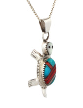 Load image into Gallery viewer, Zuni Native American Turquoise Inlay Turtle Pendant by Wayne Haloo SKU233368