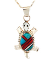 Load image into Gallery viewer, Zuni Native American Turquoise Inlay Turtle Pendant by Wayne Haloo SKU233368