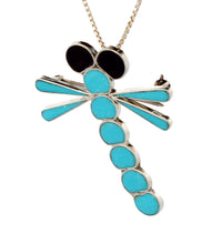 Load image into Gallery viewer, Zuni Native American Turquoise Inlay Dragonfly Pin and Pendant by Edaakie SKU233373