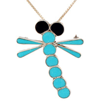 Load image into Gallery viewer, Zuni Native American Turquoise Inlay Dragonfly Pin and Pendant by Edaakie SKU233373
