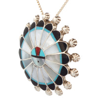 Load image into Gallery viewer, Zuni Native American Turquoise Inlay Sunface Pin and Pendant by Soseeah SKU233374