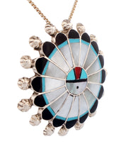 Load image into Gallery viewer, Zuni Native American Turquoise Inlay Sunface Pin and Pendant by Soseeah SKU233374