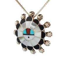 Load image into Gallery viewer, Zuni Native American Turquoise Inlay Sunface Pin and Pendant by Soseeah SKU233375