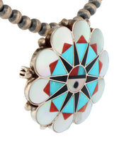 Load image into Gallery viewer, Zuni Native American Turquoise Inlay Sunface Pin and Pendant by Delwin Gasper SKU233376