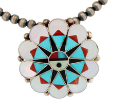 Load image into Gallery viewer, Zuni Native American Turquoise Inlay Sunface Pin and Pendant by Delwin Gasper SKU233376