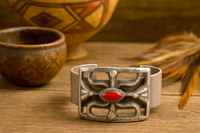 Load image into Gallery viewer, Navajo Native American Tufa Cast and Coral Bracelet by Stuart Billie SKU227599