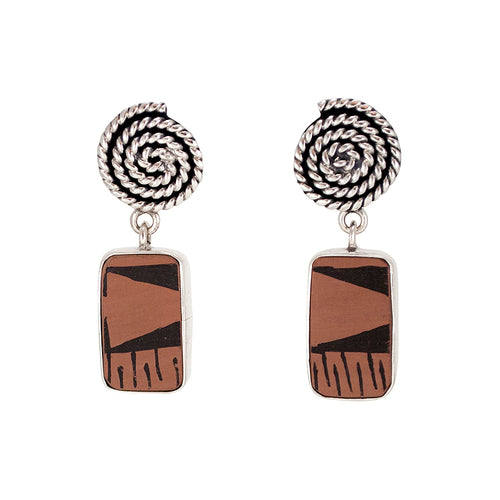 Mata Ortiz Broken Pottery Shard and Silver Earrings by Beltran NON NATIVE