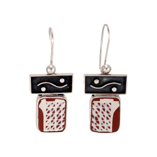 Mata Ortiz Broken Pottery Shard and Silver Earrings by Beltran NON NATIVE