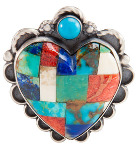 Navajo Native American Turquoise Inlay Heart Pin and Pendant SKU225238