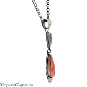 Navajo Native American Orange Shell and Turquoise Pendant Necklace SKU225281