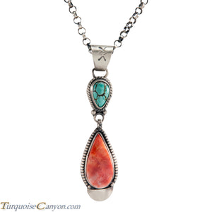 Navajo Native American Orange Shell and Turquoise Pendant Necklace SKU225281