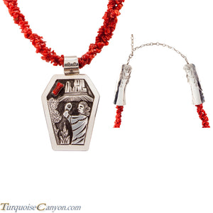Navajo Native American Red Coral Corn Maiden Necklace by Becenti SKU225543