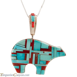 Navajo Native American Turquoise Bear Pendant Necklace SKU225554