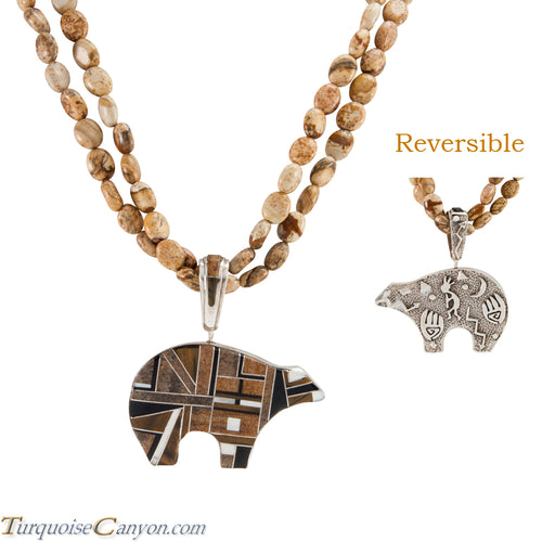 Navajo Native American Jasper Inlay and Onyx Bear Pendant Necklace SKU225670