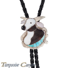 Load image into Gallery viewer, Dead Pawn Zuni Turquoise Inlay Steer Head Bolo Tie by Dean Qualo SKU225930