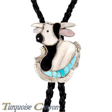 Load image into Gallery viewer, Dead Pawn Zuni Turquoise Inlay Steer Head Bolo Tie by Dean Qualo SKU225931