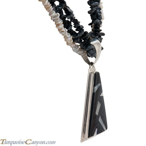 Navajo Native American Mother of Pearl and Onyx Necklace Pendant SKU225949