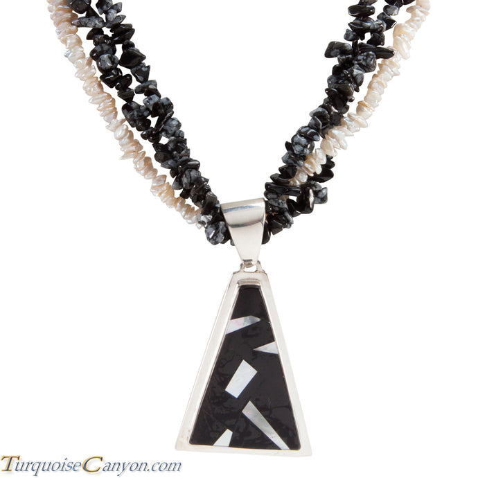 Navajo Native American Mother of Pearl and Onyx Necklace Pendant SKU225949