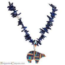 Load image into Gallery viewer, Navajo Native American Turquoise &amp; Lapis Bear Pendant and Necklace SKU225953