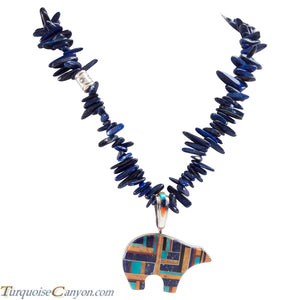 Navajo Native American Turquoise & Lapis Bear Pendant and Necklace SKU225953