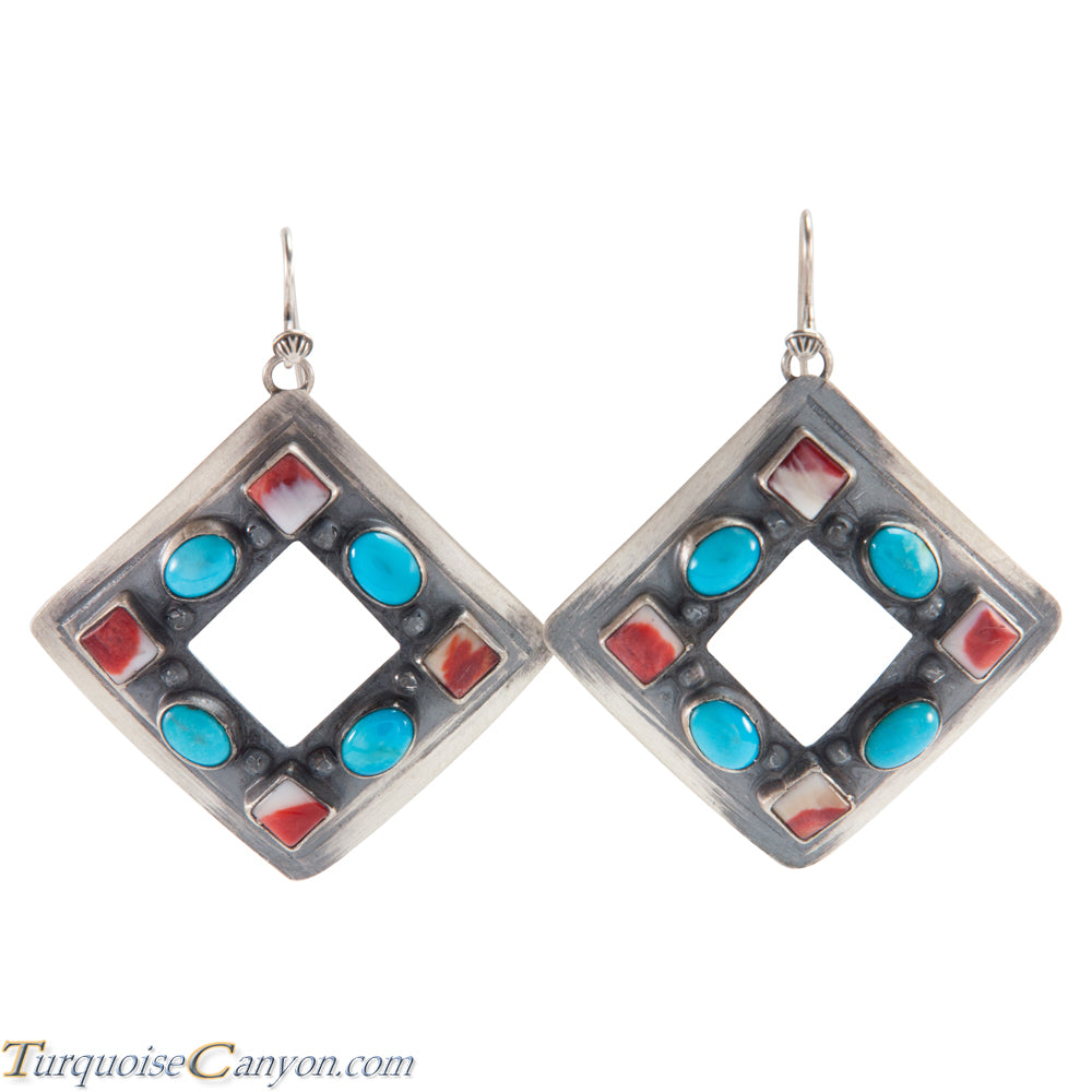 Navajo Native American Turquoise and Orange Spiny Shell Earrings SKU225976