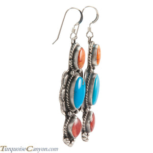 Navajo Native American Turquoise and Orange Shell Earrings SKU226271