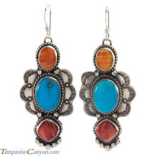 Load image into Gallery viewer, Navajo Native American Turquoise and Orange Shell Earrings SKU226271