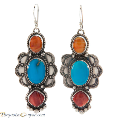 Navajo Native American Turquoise and Orange Shell Earrings SKU226271