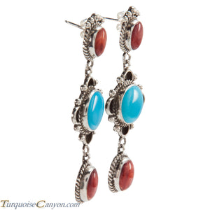 Navajo Native American Turquoise and Orange Spiny Shell Earrings SKU226372