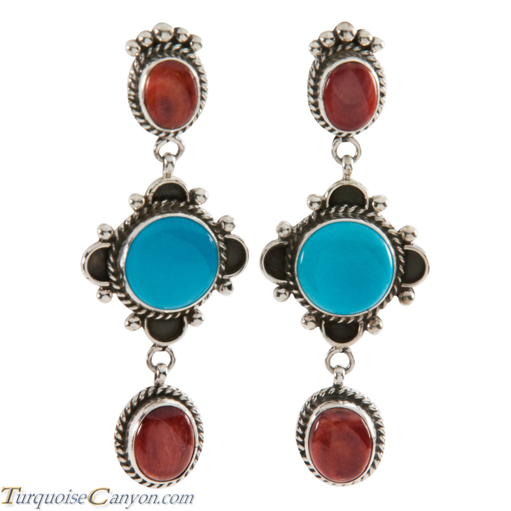 Navajo Native American Turquoise and Orange Spiny Shell Earrings SKU226372