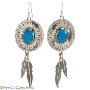 Navajo Native American Lab Opal and Silver Feather Earrings SKU226380
