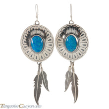 Load image into Gallery viewer, Navajo Native American Lab Opal and Silver Feather Earrings SKU226381