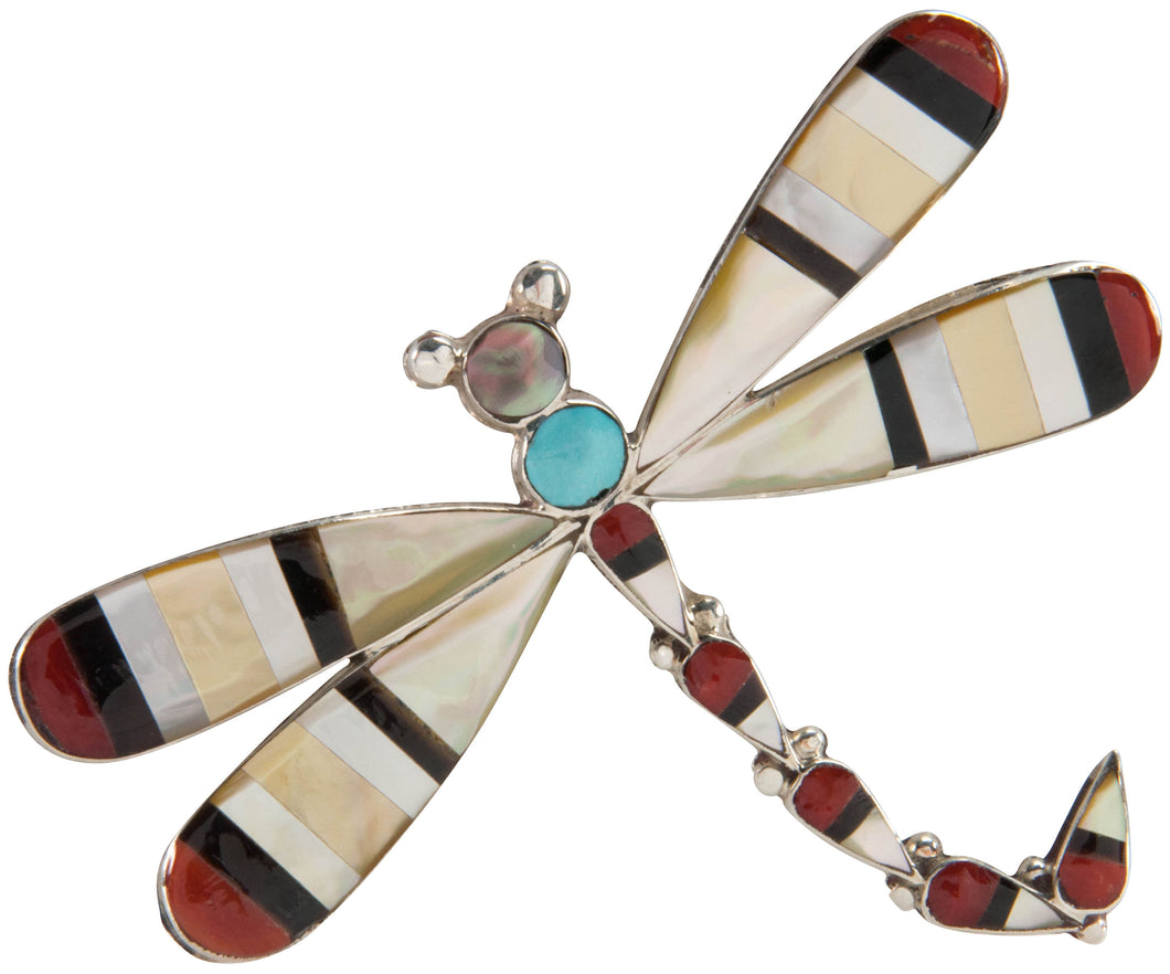 Zuni Native American Coral and Shell Dragonfly Pin and Pendant SKU226819