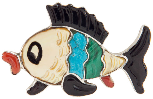 Zuni Native American Turquoise Inlay Fish Pin and Pendant SKU226824