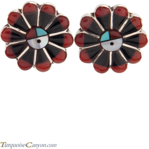Zuni Native American Jet and Turquoise Clip on Sunface Earrings SKU227234