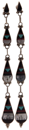 Zuni Native American Turquoise and Red Coral Inlay Earrings SKU227281